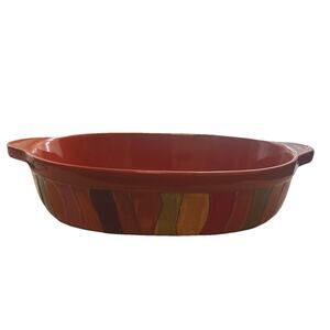 Pier 1 Wavy Strip Casserole Baking Dish 15"x9.5" Heavy Stoneware Hand Painted